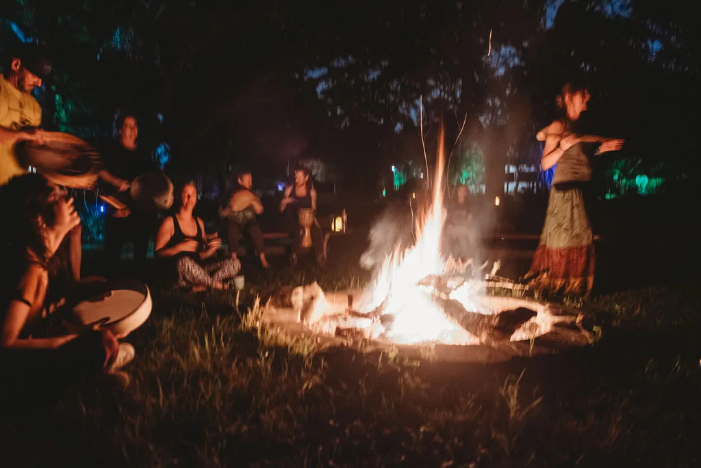 Drumming and Dancing by the Fire at the first Nature Retreat