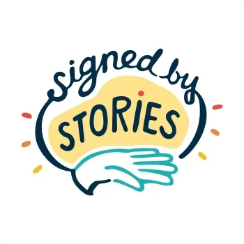 The Signed by Stories logo: the words inside a looping line with a hand.