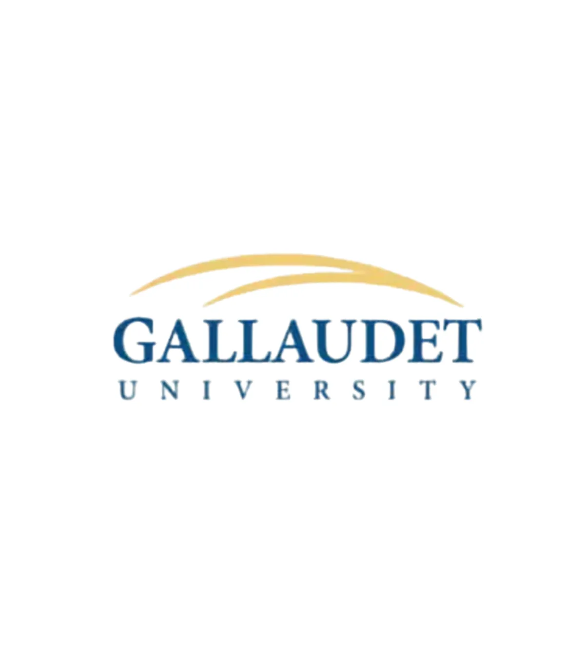 Gallaudet University logo with capital letters in blue font and two archs.